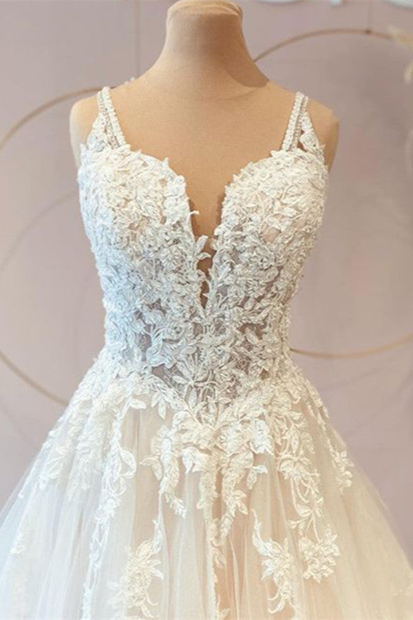 Wedding Dress Cheaper, Classy Long Princess Sweetheart Tulle Appliques Lace Wedding Dresses