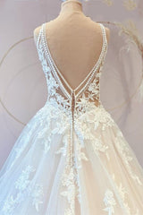 Wedding Dress Cheap, Classy Long Princess Sweetheart Tulle Appliques Lace Wedding Dresses