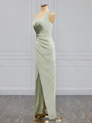 Homecoming Dress 2030, Column One-Shoulder Pleated Floor-Length Charmeuse Bridesmaid Dress