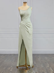 Homecoming Dresses Online, Column One-Shoulder Pleated Floor-Length Charmeuse Bridesmaid Dress