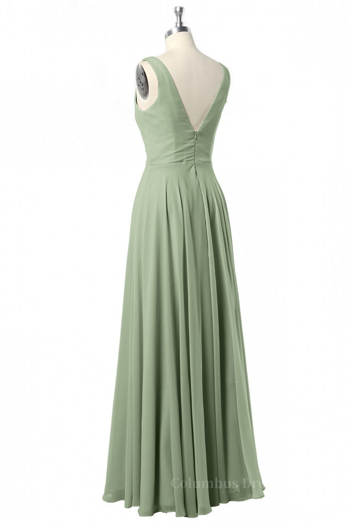 Party Dress Casual, Cowl Neck Sage Green A-line Long Bridesmaid Dresss