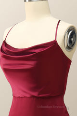 Bachelorette Party Games, Cowl Neck Wine Red Straps Long Evening Dress