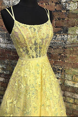 Bridesmaid Dress Color Palette, Custom Made Backless Yellow Lace Floral Long Prom Dress, Yellow Lace Formal Graduation Evening Dress