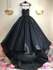 Prom Dresses For Short Girl, Custom Made Thin Straps Sweetheart Neck Black Ball Gown, Black Long Prom Dresses, Evening Dresses