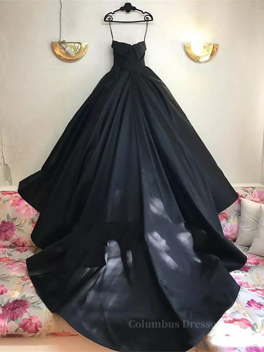 Prom Dress For Girl, Custom Made Thin Straps Sweetheart Neck Black Ball Gown, Black Long Prom Dresses, Evening Dresses