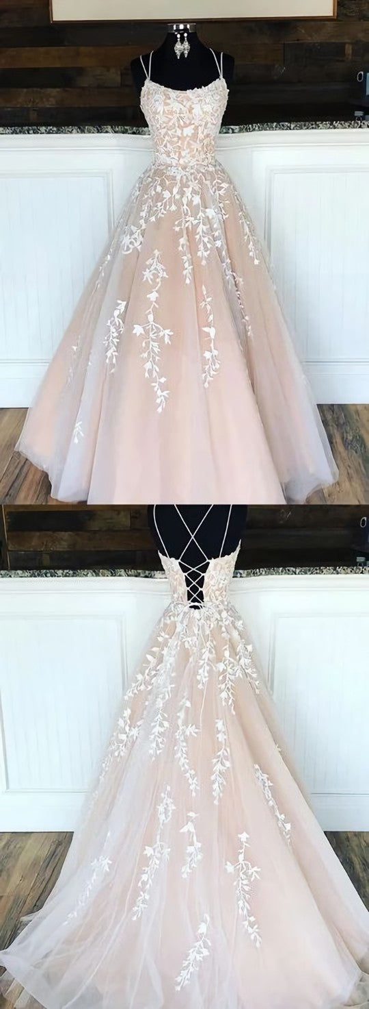 Party Dresses Stores, Custom made tulle lace long prom dress, evening dress