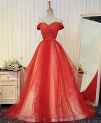 Cute Dress Outfit, Custom Made  Tulle  Off Shoulder Long Prom Dress, Evening Dress