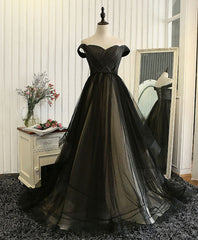 Long Black Dress, Custom Made  Tulle  Off Shoulder Long Prom Dress, Evening Dress