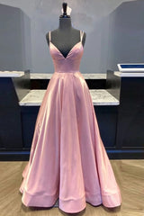 Formal Dresses 2062, Custom Made V Neck Backless Pink Prom Dress, Backless Pink Formal Dress, Simple Pink Evening Dress