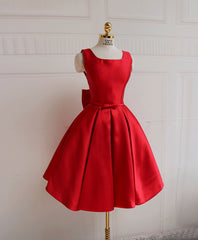 Formal Dresses For Teen, Cute A Line Satin Short Prom Dress With Bow,Evening Dress