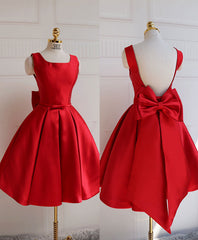Formal Dress For Graduation, Cute A Line Satin Short Prom Dress With Bow,Evening Dress