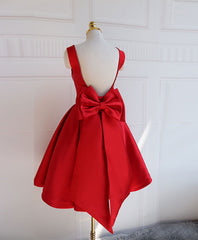 Formal Dress For Teen, Cute A Line Satin Short Prom Dress With Bow,Evening Dress