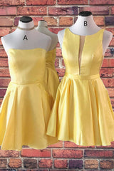 Evening Dress Gown, Cute A-line Short Yellow Homecoming Dress,Elegant Graduation Dresses