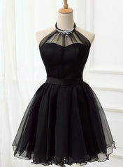 Mother Of The Bride Dress, Cute Black Tulle Halter Short Homecoming Dress, Black Prom Dress