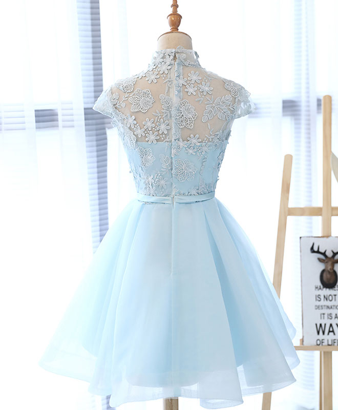 Formal Dress For Sale, Cute Blue Lace Tulle Short Prom Dress. Cute Homecoming Dress