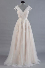 Wedding Dress Accessories, Cute Cap Sleeve V-neck Lace Tulle Wedding Dress