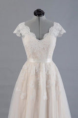 Wedding Dress Wedding Dresses, Cute Cap Sleeve V-neck Lace Tulle Wedding Dress