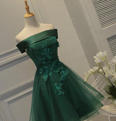 Party Dress Ideas For Curvy Figure, Cute Dark Green Off Shoulder Short Party Dress, Tulle Homecoming Dress
