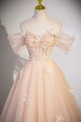 Prom Dress Fitted, Cute Flowers Tulle Long Formal Dresses, Off Shoulder Evening Dresses