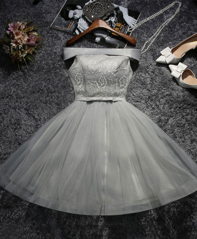 Party Dress Quotesparty Dresses Wedding, Cute Gray Lace Tulle Short Prom Dress, Gray Homecoming Dress