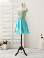 Party Dress For Girl, Cute Green Lace Applique Short Prom Dress Green Homecoming Dress