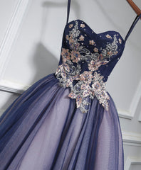 Classy Gown, Cute Lace Tulle Short A Line Prom Dress,Purple Homecoming Dress