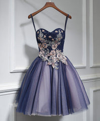 Cocktail Party Outfit, Cute Lace Tulle Short A Line Prom Dress,Purple Homecoming Dress