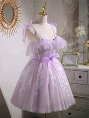 Formal Dresses For Sale, Cute Lavender Tulle Short Prom Dress, Lavender Homecoming Dress 2022