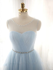Emerald Green Prom Dress, Cute Light Blue Homecoming Dress With Belt, Lovely Short Prom Dress