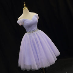Evening Dress Short, Cute Light Purple Beaded Tulle Homecoming Dresses, Short Prom Dress Formal Dresses
