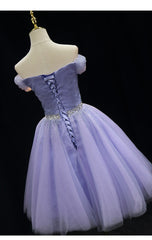 Evening Dresses Open Back, Cute Light Purple Beaded Tulle Homecoming Dresses, Short Prom Dress Formal Dresses