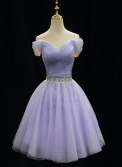 Evening Dresses Mermaid, Cute Light Purple Beaded Tulle Homecoming Dresses, Short Prom Dress Formal Dresses