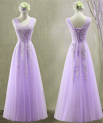 Burgundy Prom Dress, Cute Light Purple Tulle with Lace V-neckline Prom Dress, Long Evening Gown Formal Dress