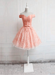 Dressy Outfit, Cute Lovely Off Shoulder Tulle with Lace Party Dress, Prom Dress
