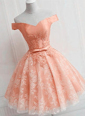Dress Casual, Cute Lovely Off Shoulder Tulle with Lace Party Dress, Prom Dress