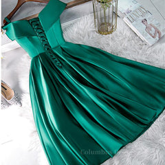 Women Dress, Cute Off Shoulder Green Satin Short Prom Dresses, Off the Shoulder Green Homecoming Dresses, Green Formal Evening Dresses