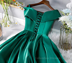 Dress Short, Cute Off Shoulder Green Satin Short Prom Dresses, Off the Shoulder Green Homecoming Dresses, Green Formal Evening Dresses