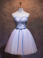 Bridesmaids Dresses White, Cute Pink and Blue Homecoming Dress, Tulle Short Prom Dress