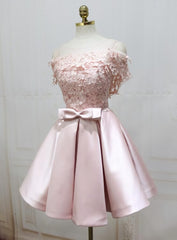 Party Dress Code Idea, Cute Pink Satin Short Prom Dress , Lovely Party Dress