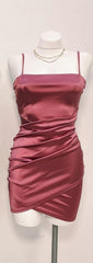 Prom Dress Champagne, Cute Pleated Red Short Homecoming Dress Bodycon