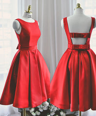 Formal Dresses Nearby, Cute Red A Line Satin Short Prom Dress, Backless Red Homecoming Dresses