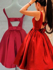 Formal Dress Store Near Me, Cute Red Satin Scoop Sleeveless Short Party Dresses, Red Homecoming Dress