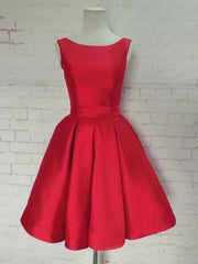 Formal Dresses Websites, Cute Red Satin Scoop Sleeveless Short Party Dresses, Red Homecoming Dress