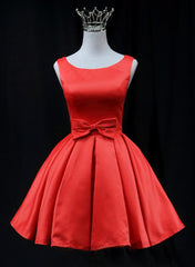 Dress To Impression, Cute Red Satin Short Party Dress Prom Dress, Red Round Neckline Homecoming Dress