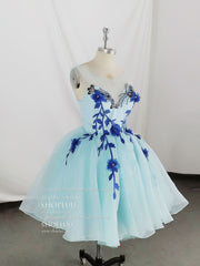 Homecomming Dress Black, Cute Round Neck Tulle Lace Short Prom Dress, Blue Homecoming Dress
