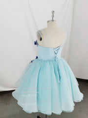 Homecoming Dress Black, Cute Round Neck Tulle Lace Short Prom Dress, Blue Homecoming Dress