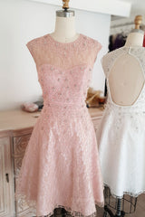 Bridesmaid Dresses 2057, Cute round neck tulle lace short prom dress lace bridesmaid dress