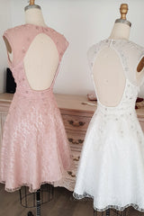 Bridesmaid Dresses Different Styles, Cute round neck tulle lace short prom dress lace bridesmaid dress