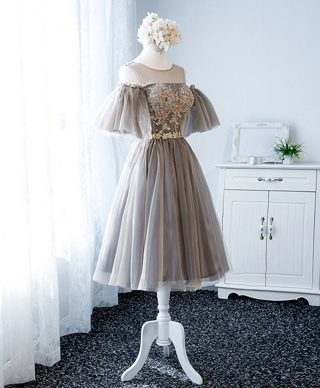 Homecoming Dress Pockets, Cute Round Neck Tulle Lace Short Prom Dress, Tulle Homecoming Dress