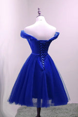 Evening Dresses Floral, Cute Royal Blue Tulle Simple Party Dress , Lovely Formal Dress, Blue Homecoming Dresses